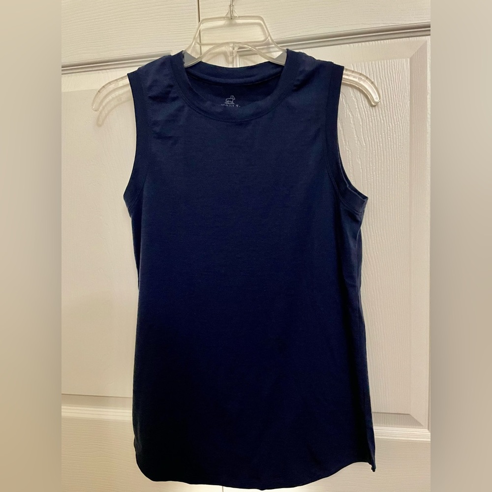 WOOLX Bella Tunic classic tank top with a little extra length,side slits.Navy. S